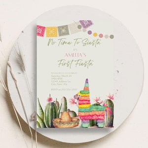 Modello modificabile di invito di compleanno per la prima Fiesta, festa a tema messicano, primo modello digitale Fiesta Canva, invito stampabile per la prima Fiesta, 0008