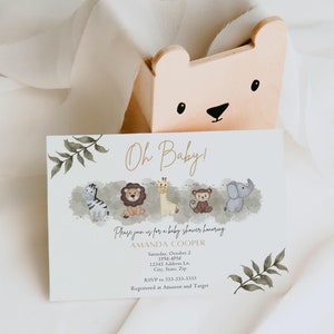 Editable Safari Animals Baby Shower Invitation, Jungle Animals Baby Shower Invitation, Oh Baby Safari Invitation, Instant Download, 0022