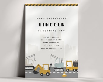 Editable Construction Birthday Invitation, Modern Dump Truck Birthday Invitation, Boy Birthday Invite Template, Instant Download, 0002
