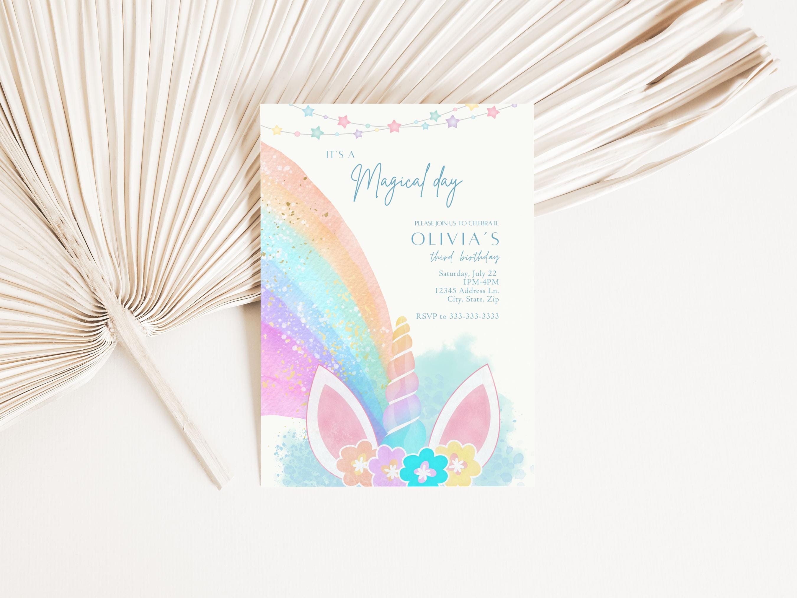 Editable Unicorn Birthday Invitation, Rainbow Unicorn Invitation ...