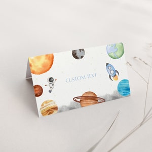 Primo viaggio modificabile intorno alla tenda del cibo del sole, segnaposto astronauta, modello di etichetta alimentare nello spazio esterno, segnaposto stampabile astronauta, 0016