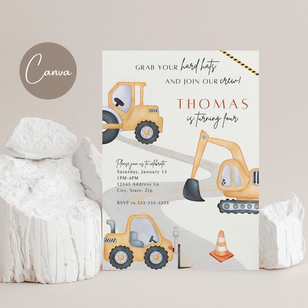 Editable Construction Birthday Invitation, Dump Truck Birthday Invitation, Boy Birthday Invite Template, Instant Download