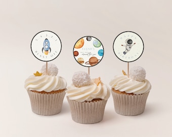 Editable First Trip Around The Sun Cupcake Toppers, Astronaut Cupcake Toppers, Space Themed Printable Cupcake Toppers, 0016