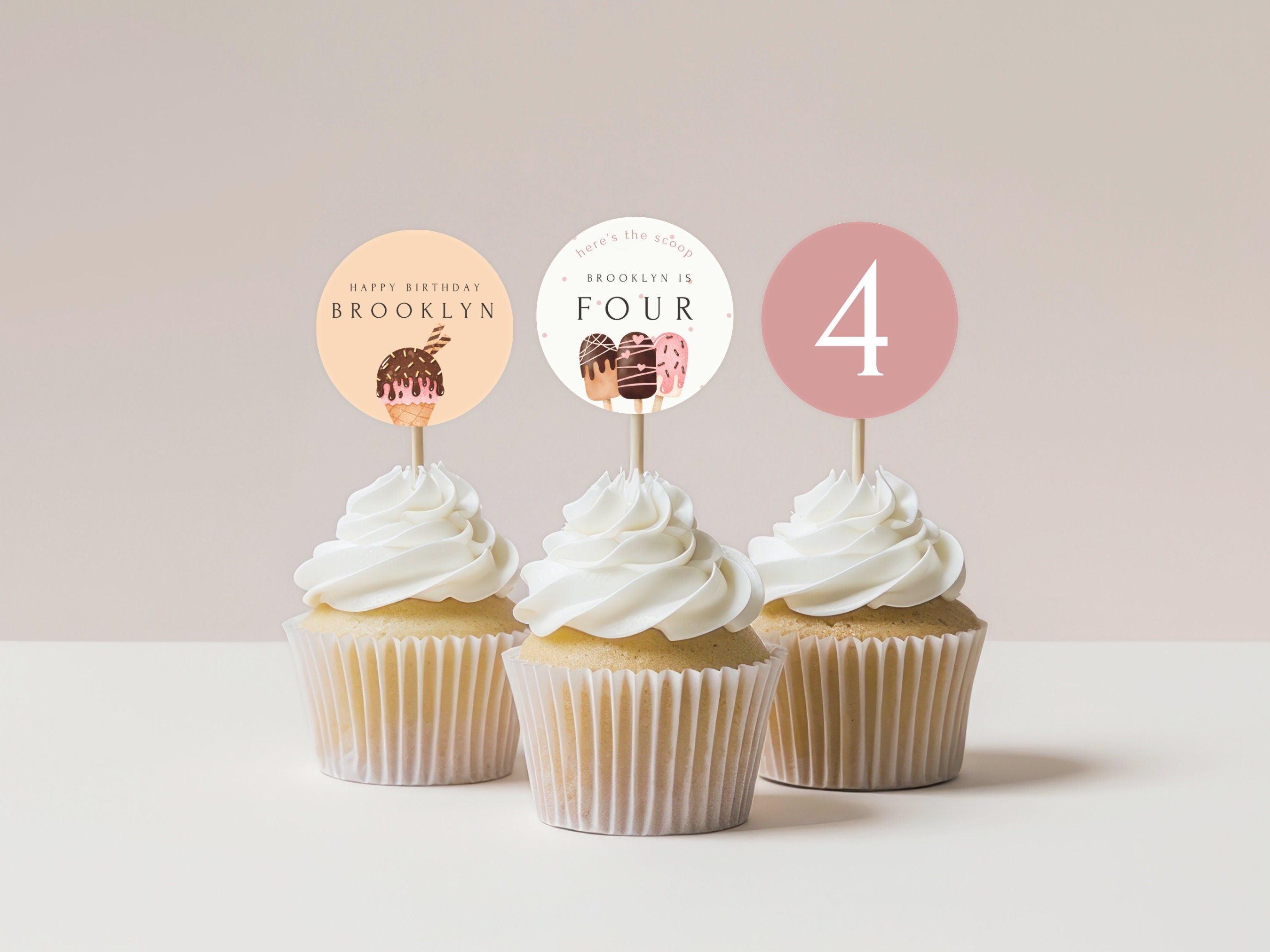 Editable Ice Cream Cupcake Toppers, Here's the Scoop Canva Cupcake ...