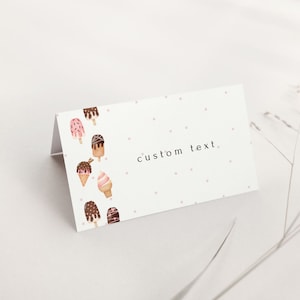 Editable Ice Cream Food Tent, Here&#39;s the Scoop Place Card, Ice Cream Canva Label Template, Printable Place Card, Instant Download, 0010