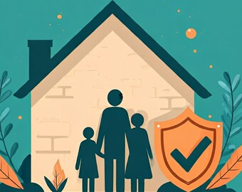 May include: An illustration promoting family emergency preparedness. The image features a house silhouette, a family of three, and a shield with a checkmark. Text includes "Family Emergency Preparedness Planning" and "Be Prepared."