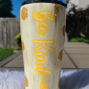 Bee Tumbler, Glitter Tumbler, Epoxy Tumbler, Custom Cup, Bee Kind, Honeycomb