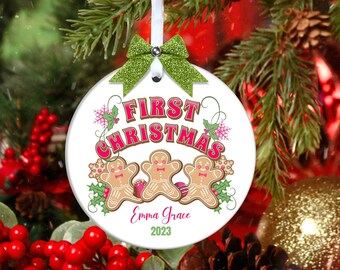 Personalized Custom Babys First Christmas Ornament Christmas Baby Girl Ornament 2023 Keepsake Gingerbread Man Christmas Baby Shower Gifts