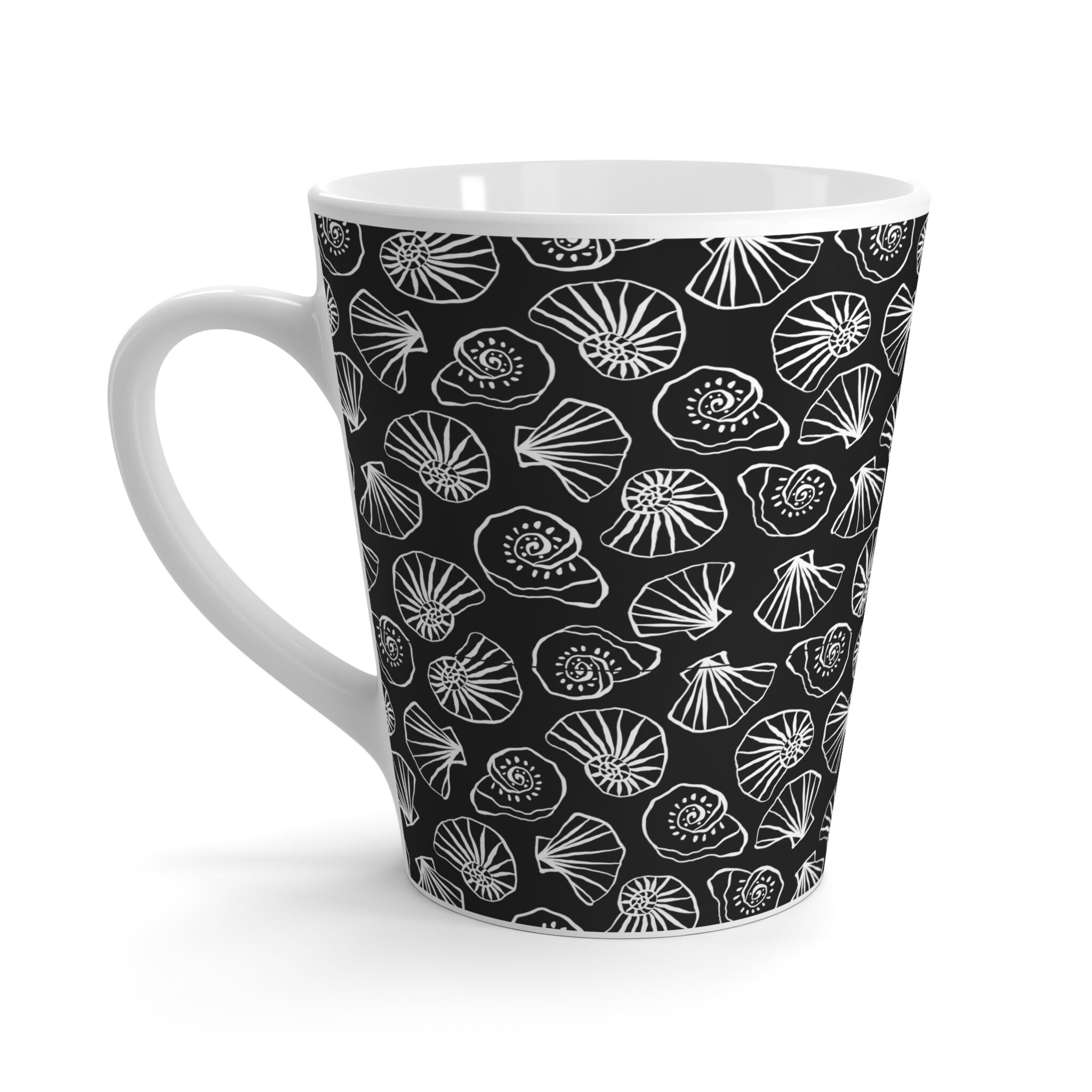 Black and White Sea Shells Latte Cup 12oz, Summer Mug, Coastal Mug ...