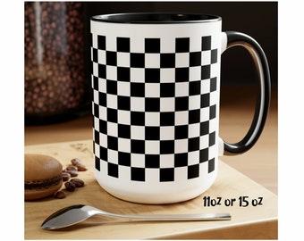 Vintage styled Checkered Black and White Ceramic Mug 15oz  Black and white mug set Classic set mugs Stunning mug set Vintage mug style set