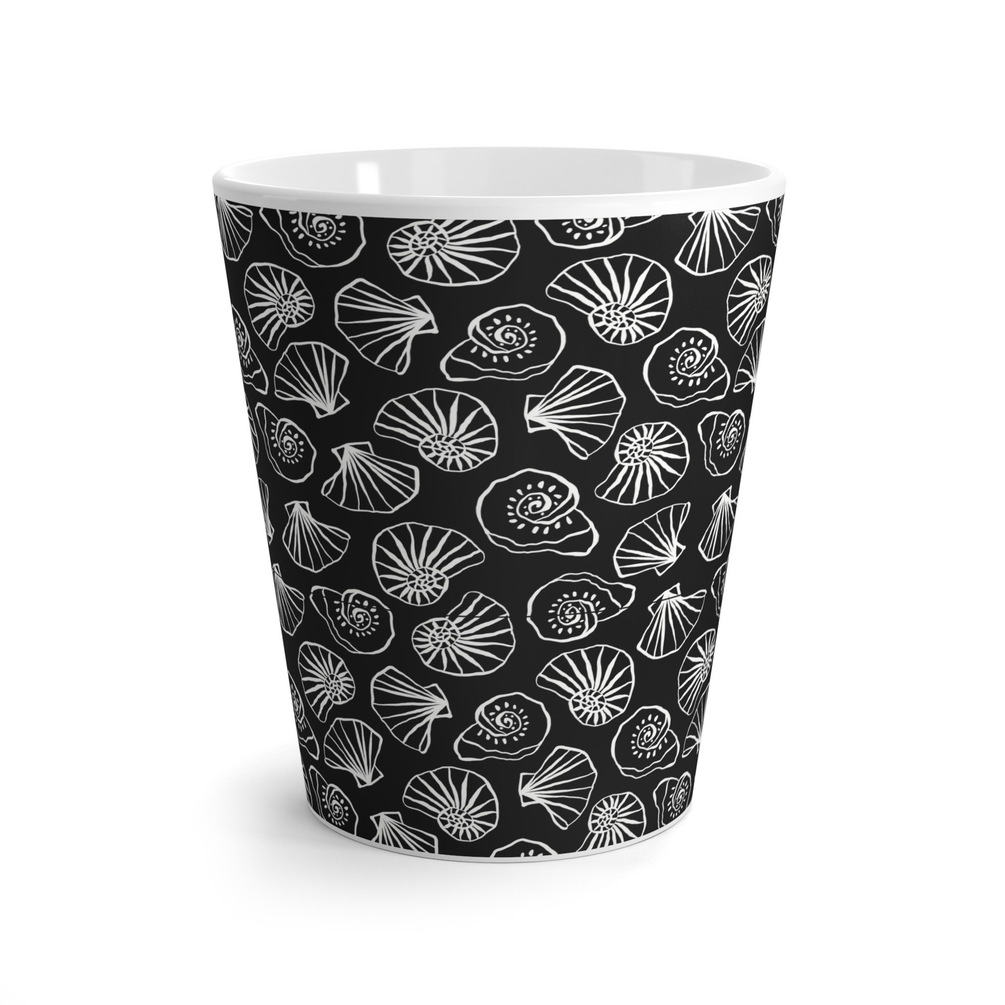 Black and White Sea Shells Latte Cup 12oz, Summer Mug, Coastal Mug ...
