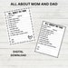 All About Mom and Dad, Digital Download, Printable Activity Page - Etsy