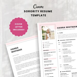 Sorority Resume Template | Pink Recruitment Resume | Minimal Sorority Rush Resume | Sorority Cover Letter Template | Canva Resume Template