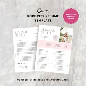 Sorority Resume Template | Pink Recruitment Resume | Minimal Sorority Rush Resume | Sorority Cover Letter Template | Canva Resume Template