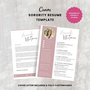 Sorority Resume Template | Pink Recruitment Resume | Minimal Sorority Rush Resume | Sorority Cover Letter Template | Canva Resume Template