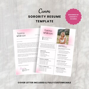 Sorority Resume Template | Pink Recruitment Resume | Minimal Sorority Rush Resume | Sorority Cover Letter Template | Canva Resume Template