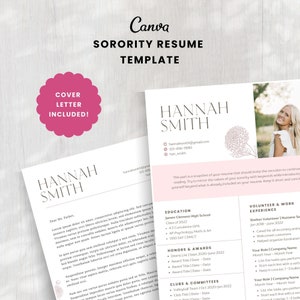 Sorority Resume Template | Pink Recruitment Resume | Minimal Sorority Rush Resume | Sorority Cover Letter Template | Canva Resume Template