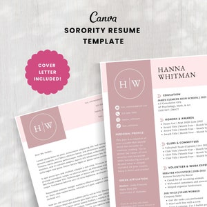 Sorority Resume Template | Pink Recruitment Resume | Minimal Sorority Rush Resume | Sorority Cover Letter Template | Canva Resume Template
