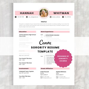 Sorority Resume Template | Pink Recruitment Resume | Minimal Sorority Rush Resume | Sorority Cover Letter Template | Canva Resume Template