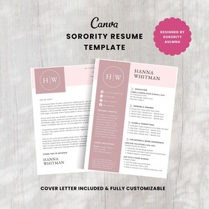Sorority Resume Template | Pink Recruitment Resume | Minimal Sorority Rush Resume | Sorority Cover Letter Template | Canva Resume Template