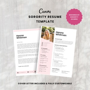 Sorority Resume Template | Pink Recruitment Resume | Minimal Sorority Rush Resume | Sorority Cover Letter Template | Canva Resume Template