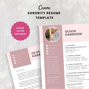 Sorority Resume Template | Pink Recruitment Resume | Minimal Sorority Rush Resume | Sorority Cover Letter Template | Canva Resume Template
