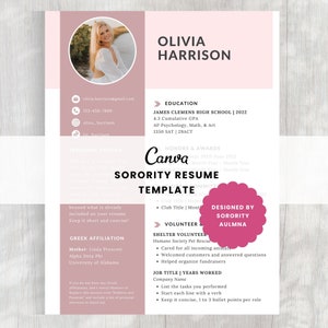 Sorority Resume Template | Pink Recruitment Resume | Minimal Sorority Rush Resume | Sorority Cover Letter Template | Canva Resume Template