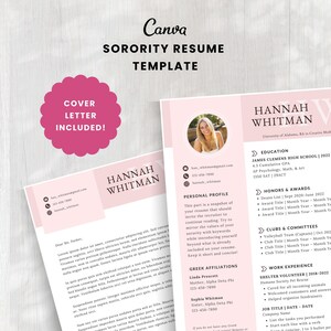 Sorority Resume Template | Pink Recruitment Resume | Minimal Sorority Rush Resume | Sorority Cover Letter Template | Canva Resume Template