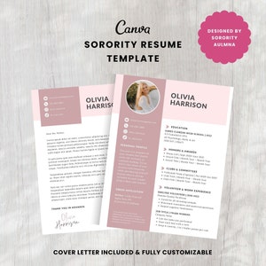 Sorority Resume Template | Pink Recruitment Resume | Minimal Sorority Rush Resume | Sorority Cover Letter Template | Canva Resume Template