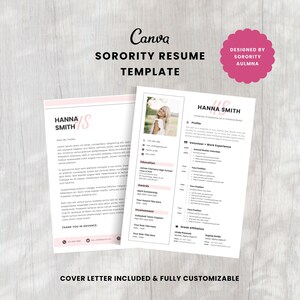Sorority Resume Template | Pink Recruitment Resume | Minimal Sorority Rush Resume | Sorority Cover Letter Template | Canva Resume Template