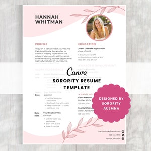 Sorority Resume Template | Pink Recruitment Resume | Minimal Sorority Rush Resume | Sorority Cover Letter Template | Canva Resume Template
