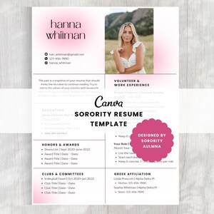 Sorority Resume Template | Pink Recruitment Resume | Minimal Sorority Rush Resume | Sorority Cover Letter Template | Canva Resume Template