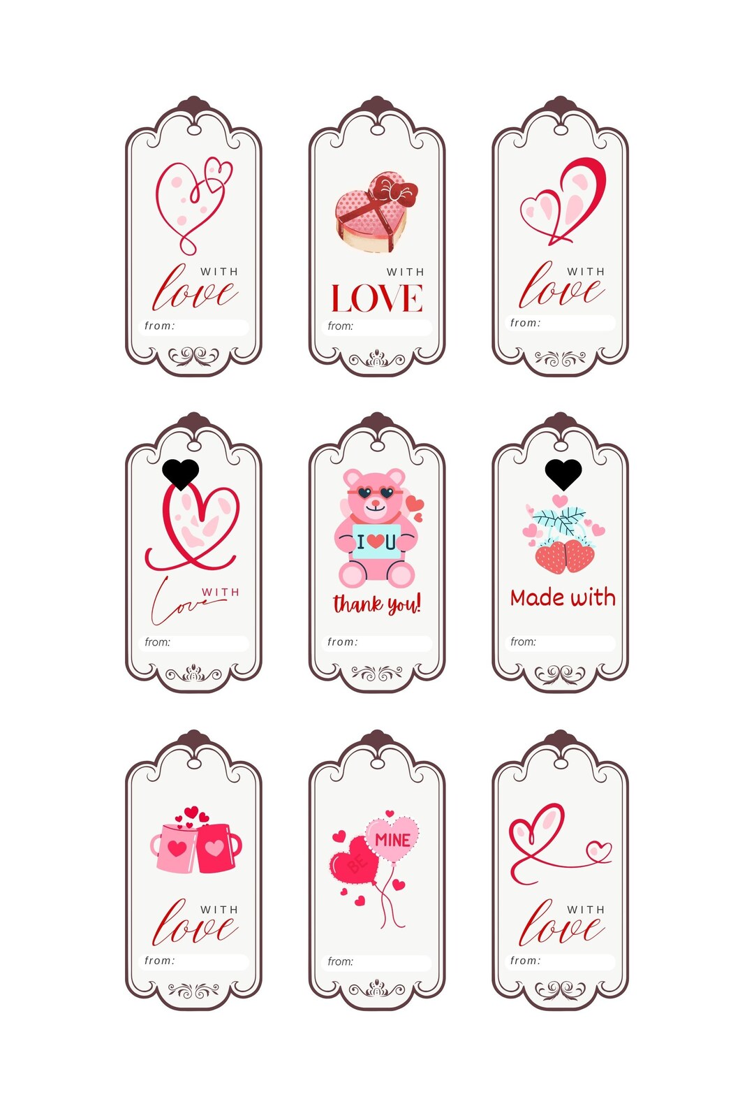Valentine Gift Tags, Printable Gift Tags, Gift Tags, Valentine's Day ...