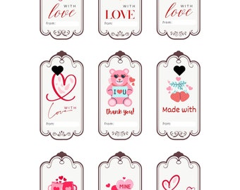 Valentine Gift Tags, Printable Gift Tags, Gift Tags, Valentine's Day Labels, Love Gift Tags, Romantic Gift Tags, Love Tags, Instant Download