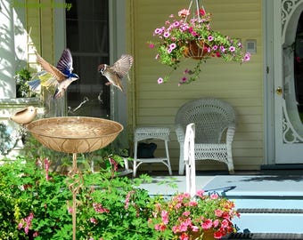 Hand-Painted Metal Bird Bath: Rustic Garden Decor, 27.6"