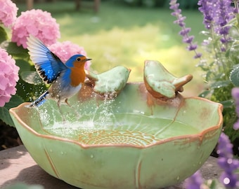 Ceramic Bird Bath Bowl for Outdoors 10.1" – Weather-Resistant Garden and Patio Birdbath for Lawn Deck ,Balcony, Tabletop ,Yard Decor
