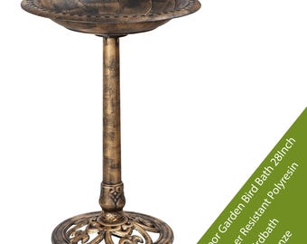 28" Polyresin Bird Bath: Weather-Resistant Bronze Finish, Fleur-de-Lys Detail