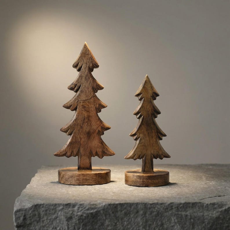 Decorative Handmade Tree Handmade Wooden Christmas Trees Set – Natural Rustic Tabletop Holiday ...