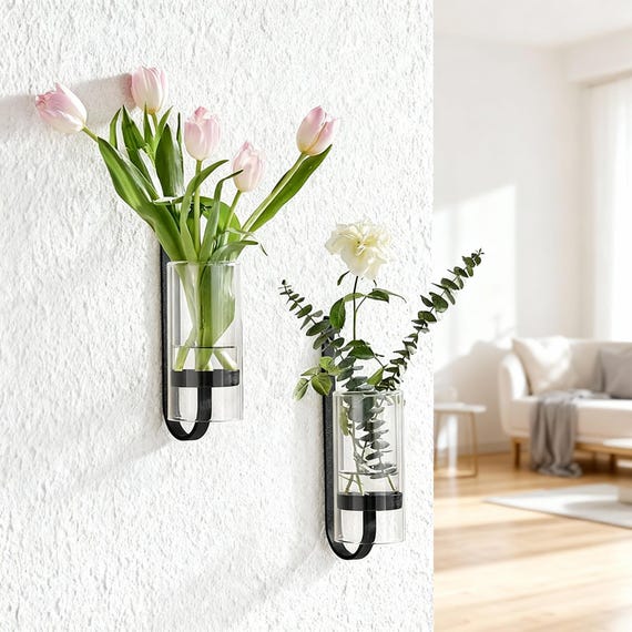 2 Piece Iron Glass Vase Set – Hanging Bottle Flower Vases With