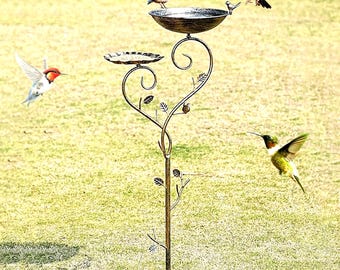 Vintage Cast Iron Bird Bath & Feeder: 37" Garden Yard Decor