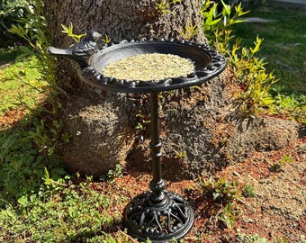 Cast Iron Bird Bath | Rustic Pedestal with Filigree & Bird Ornament | Heavy Duty Outdoor Feeder | Stable Patio Garden Decor