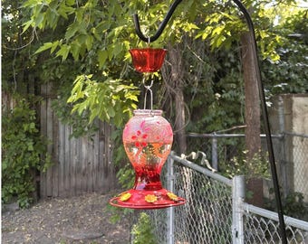 Vibrant Red Glass Hummingbird Feeder – 26oz Leakproof Nectar Feeder w/ 6 Ports & Ant Moat – Outdoor Garden Hanging Décor