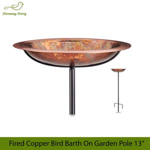 Fired Copper Bird Bath: Hand-Finished Bowl on 36&quot; Garden Pole
