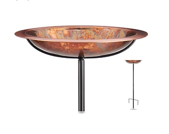 Fired Copper Bird Bath: Hand-Finished Bowl on 36" Garden Pole