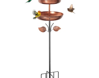 Metal Bird Bath Feeder: Weatherproof Double Bowl Garden Decor - 46" Tall