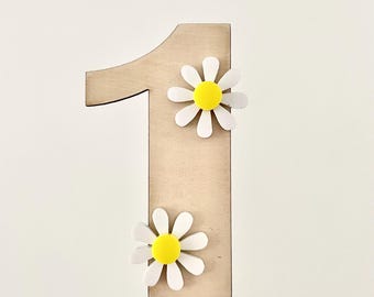 Daisy First Birthday Cake Topper: Laser Cut Birch Wood