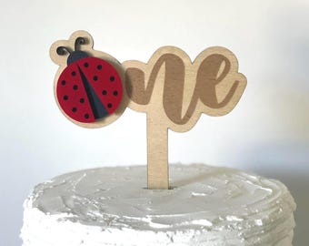 Ladybug Cake Topper: Wooden & Acrylic Birthday Decoration