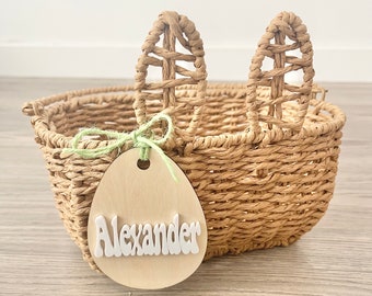 Personalized Easter Basket Tag: Laser Cut Acrylic Name, Wood Egg