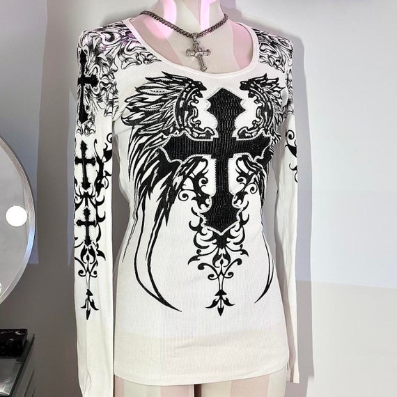 vocal white + black graphic cross embellished fit… - image 4