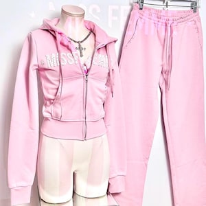 missfemme pink + white fitted limited edition embellished tracksuit set. high quality grunge ~ gyaru style piece. 100% cotton